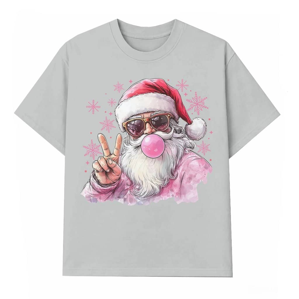 Funny Retro Santa T-shirt – Christmas Gift Vintage Blowing Bubble Sunglasses