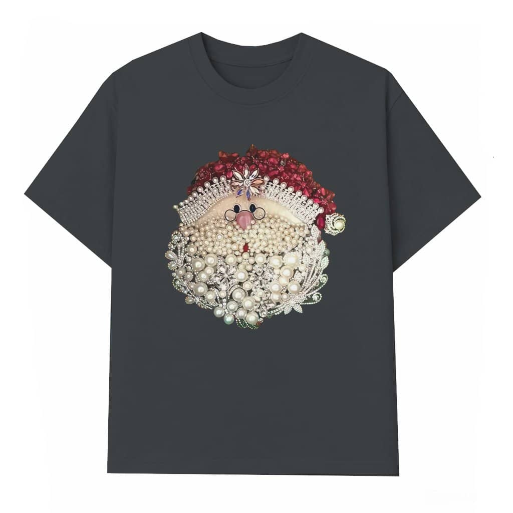 Rhinestone Pearl Santa Claus Women's T-shirt – Christmas Gift for Her