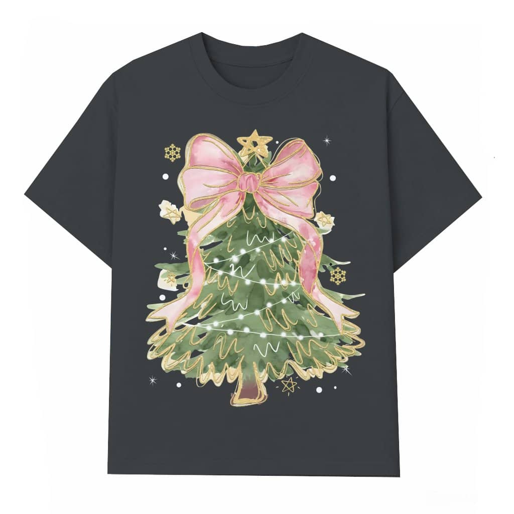 Camo Coquette Bow T-shirt – Christmas Gift for Her Cute Trendy Festive
