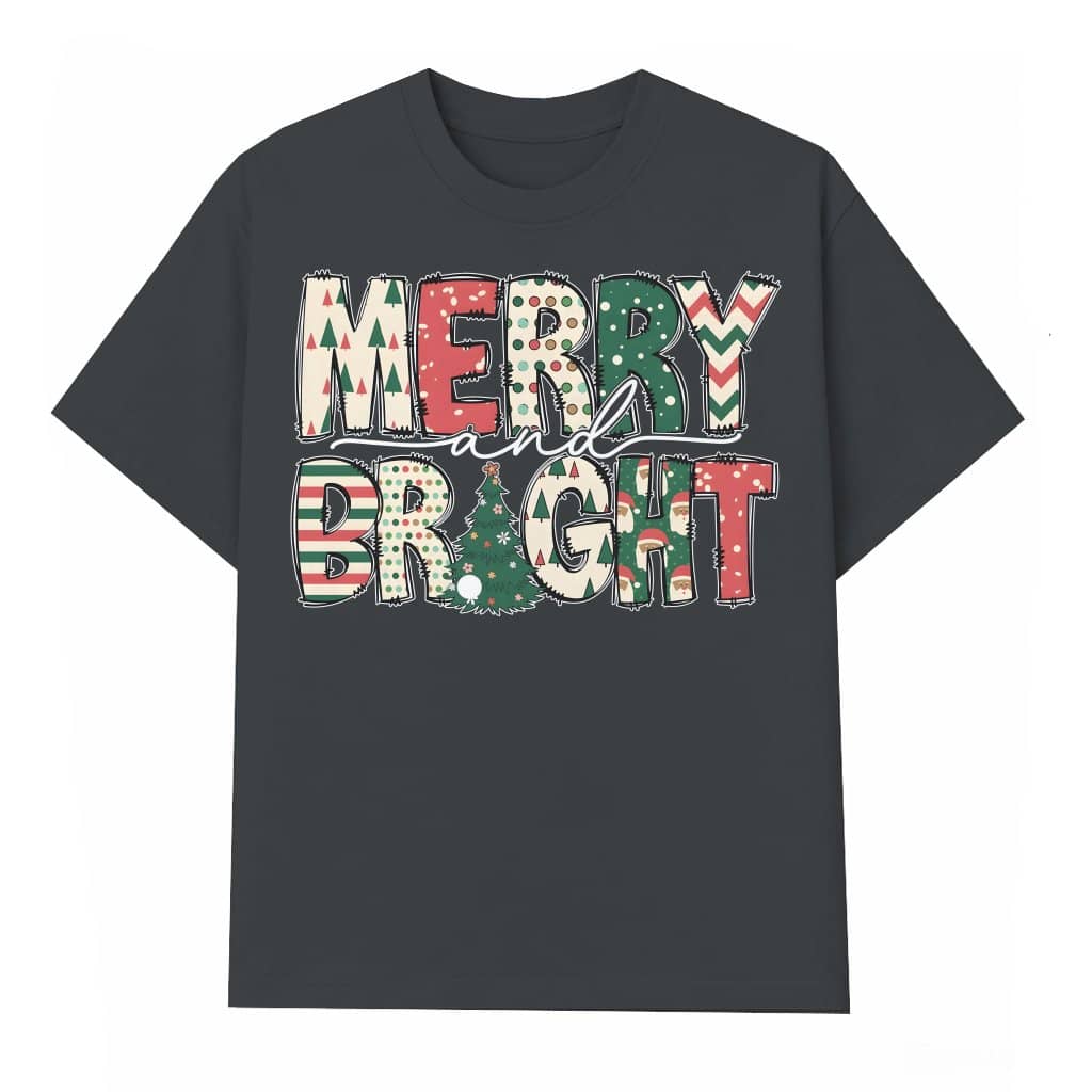 Merry and Bright Christmas Tree T-shirt – Christmas Gift for Family Festive