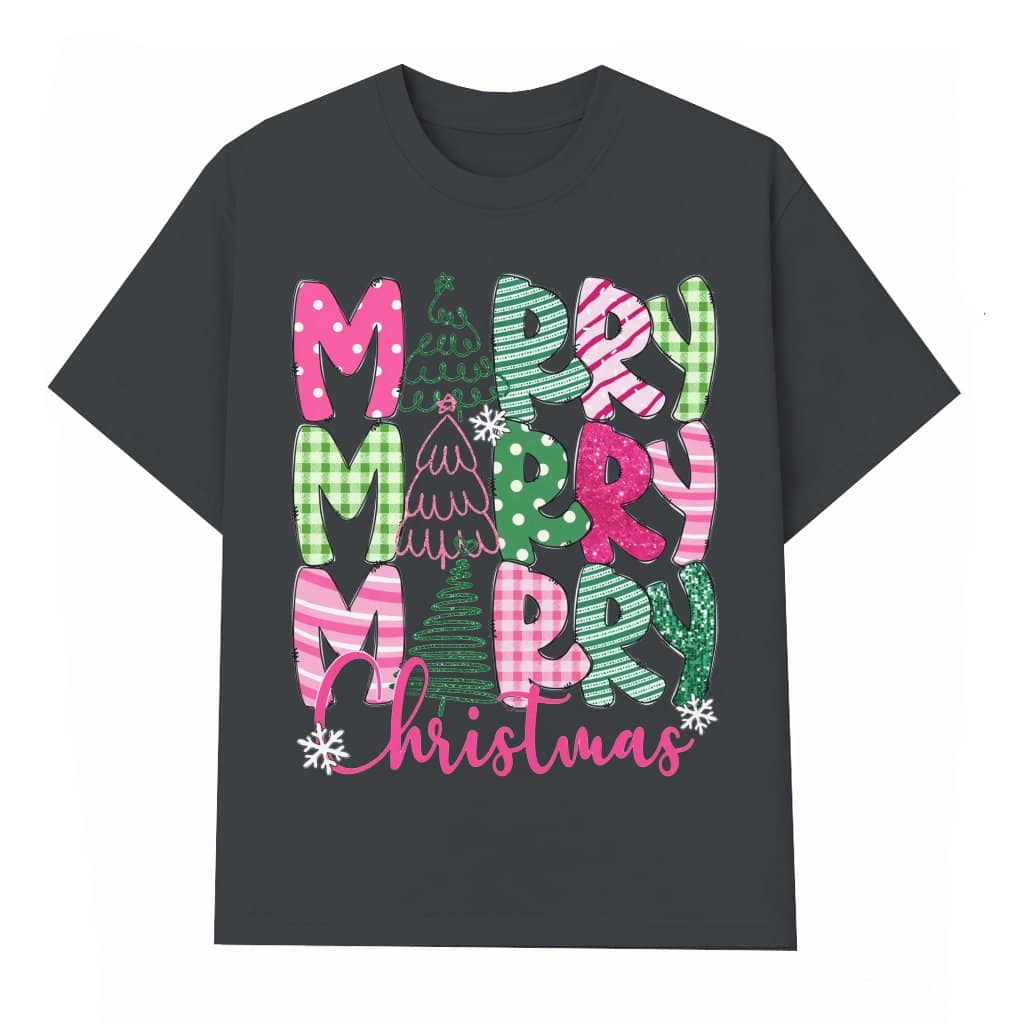 Merry Christmas Coquette Bow T-shirt – Christmas Gift for Women Pink Trendy
