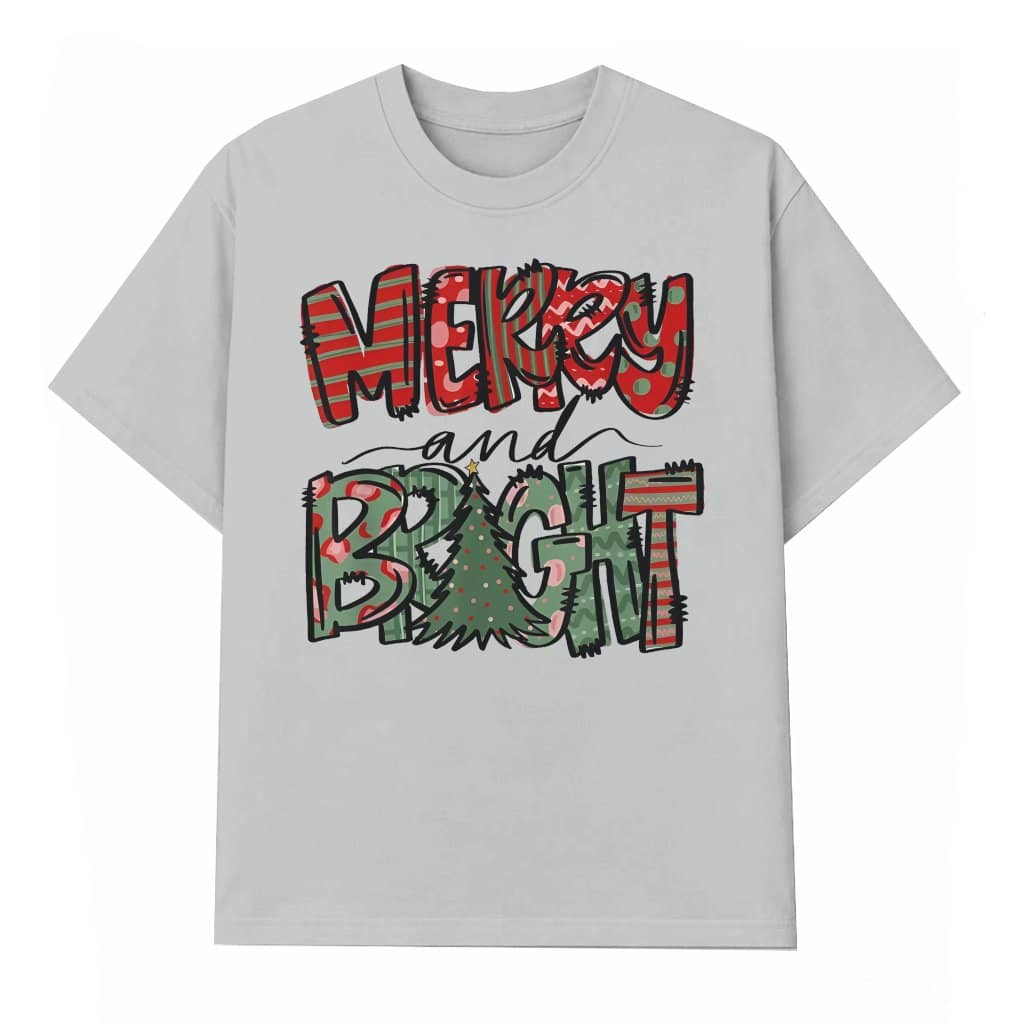 Merry and Bright Christmas Tree T-shirt – Christmas Gift Festive
