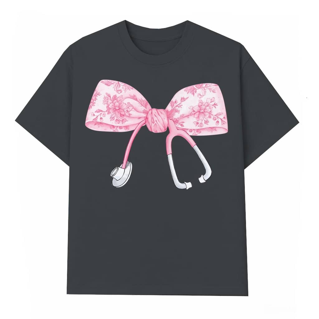 Coquette Stethoscope Bow Tee – Nurse Appreciation Gift for Nurses Pink Bow
