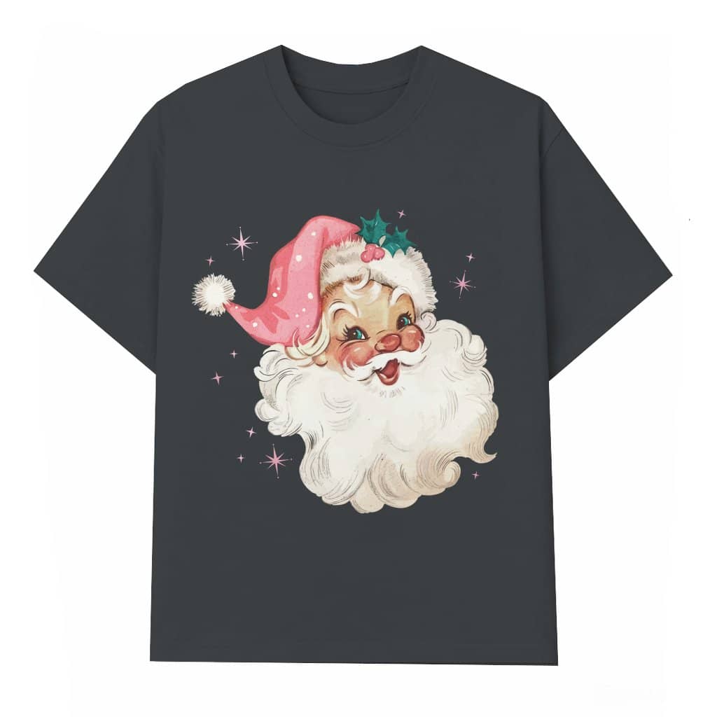 Retro Pink Santa T-shirt – Christmas Gift for Women Family Matching