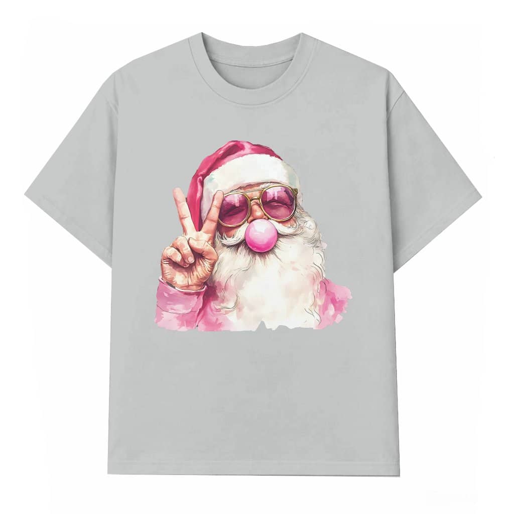 Funny Pink Santa Bubble Gum T-shirt – Christmas Gift for Women Retro