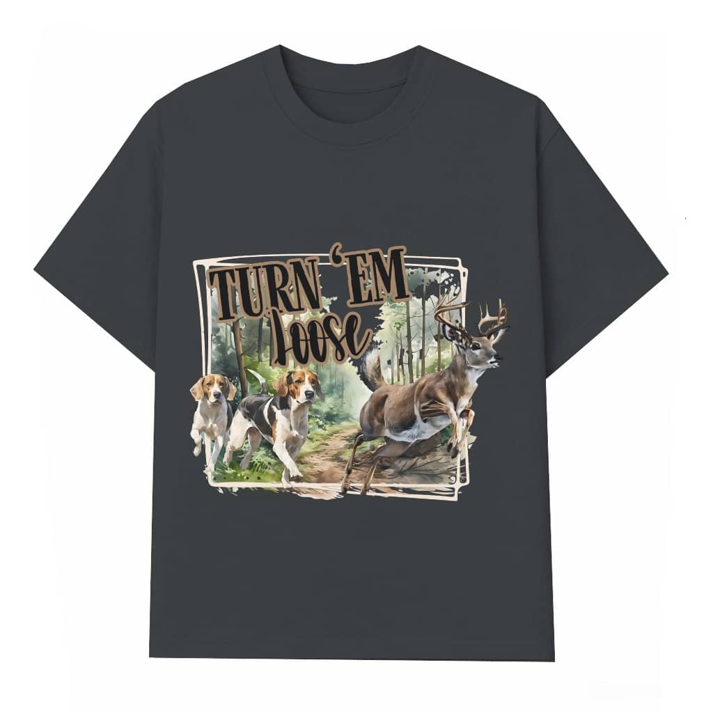Turn Em Loose Hunting Graphic T-shirt – Funny Christmas Gift for Nature Lovers