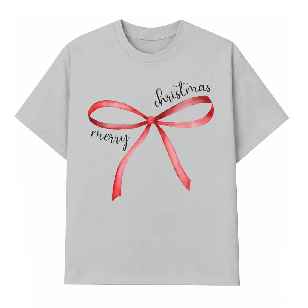 Coquette Christmas Bow T-shirt – Christmas Gift for Women Trendy Red
