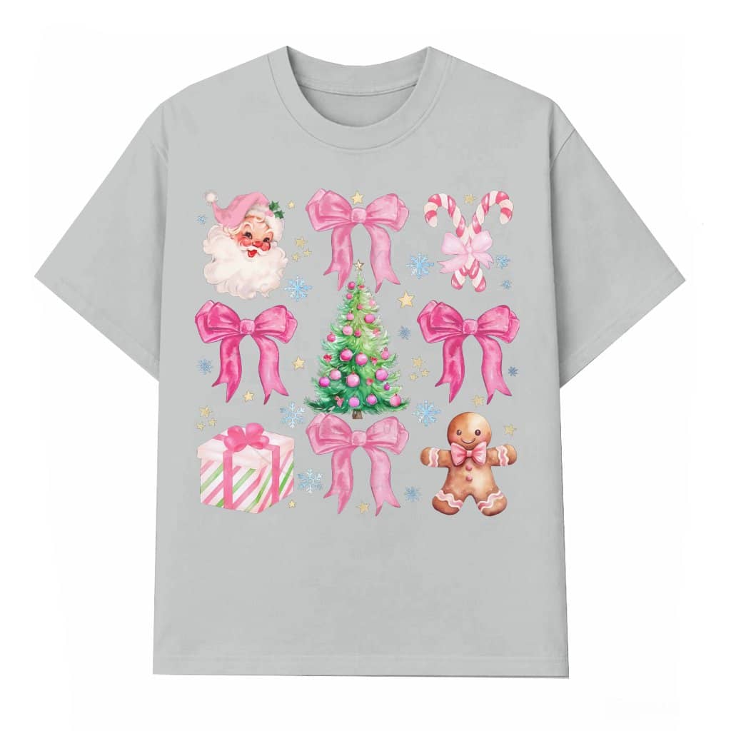 Merry Pink Doodles T-shirt – Christmas Gift for Women Cute Retro
