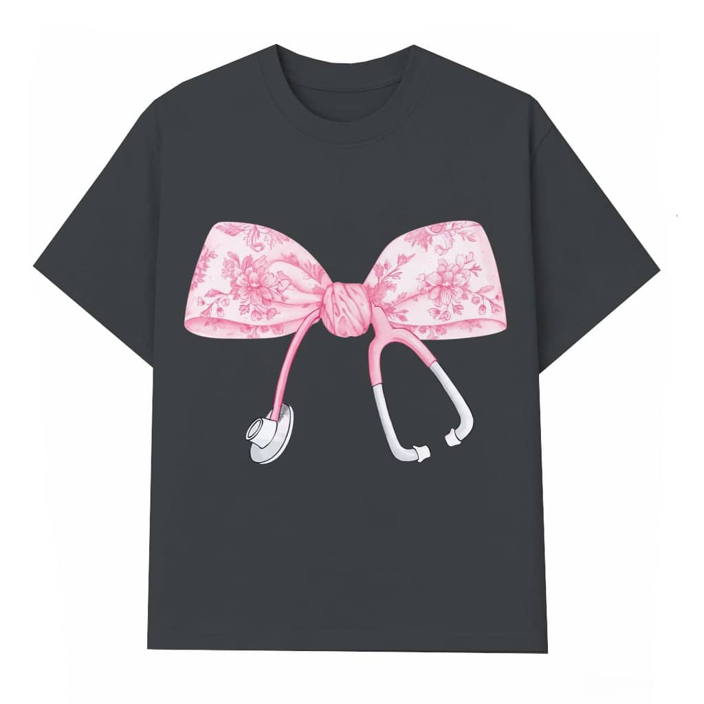 Coquette Nurse T-shirt – Gift for Nurse Pink Bow Stethoscope