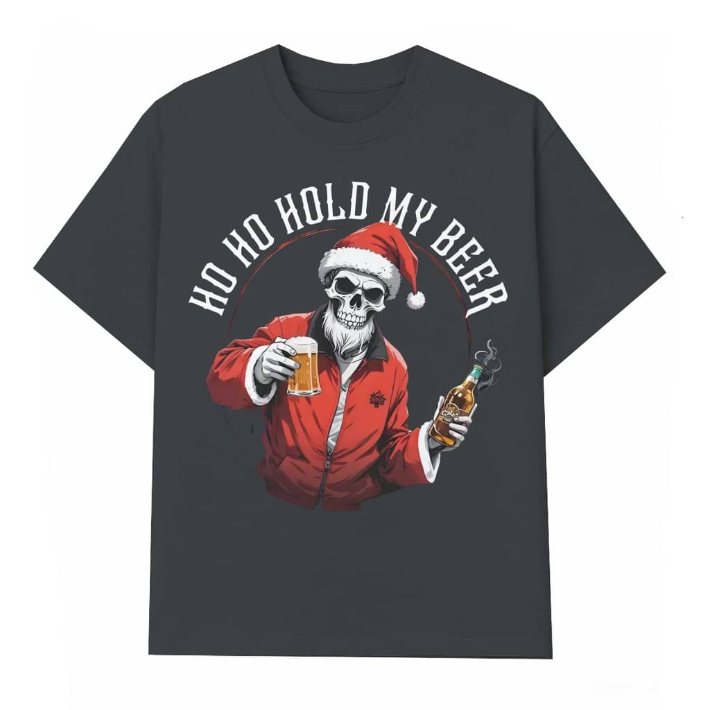 Funny Skull T-shirt – Christmas Gift for Men Wearing Hat Holding Drink