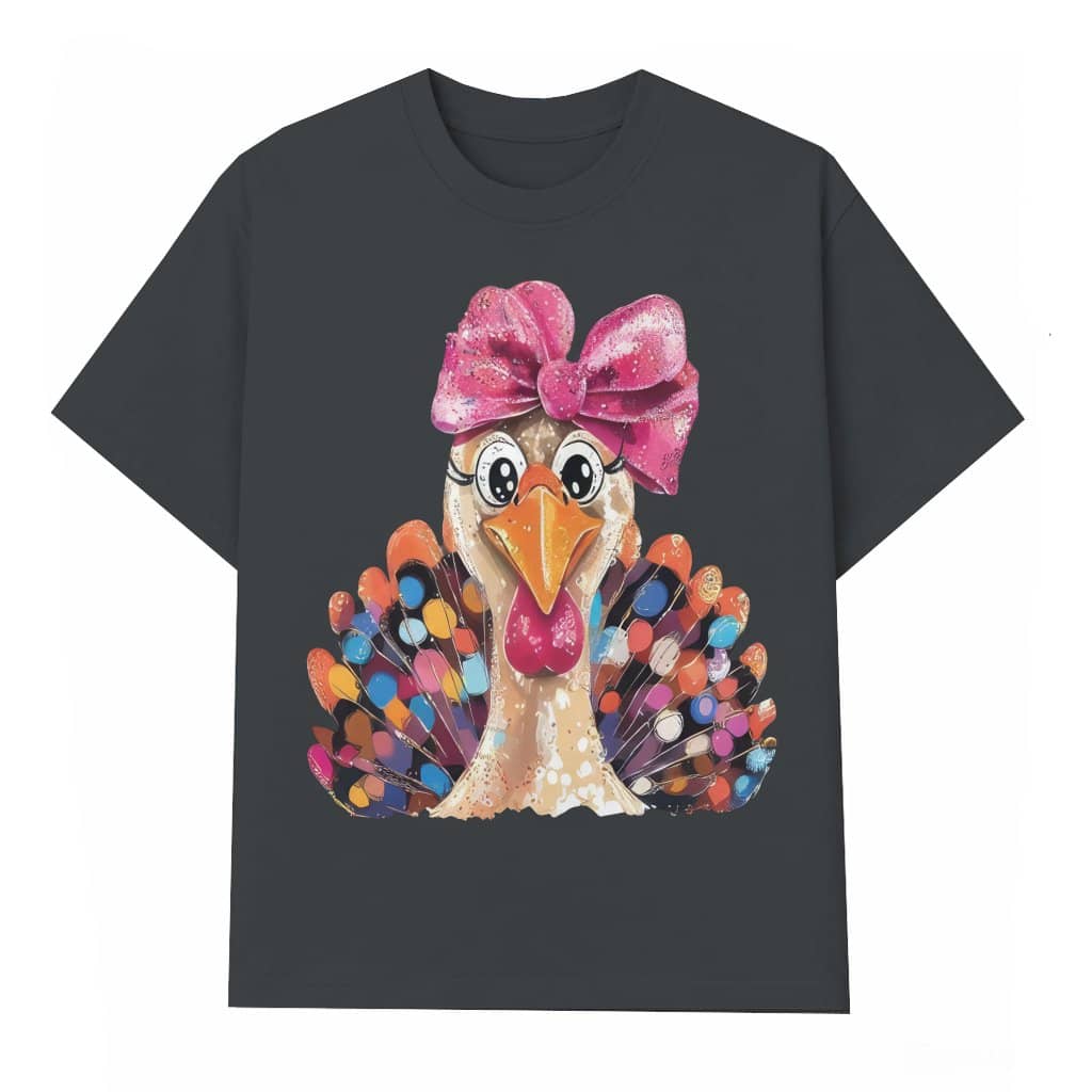 Vintage Turkey Cute Pink Bow T-shirt – Thanksgiving Gift for Her
