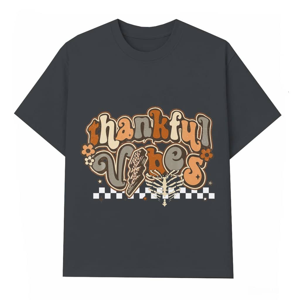 Thankful Vibes Autumn Pumpkin T-shirt – Thanksgiving Fall Gift Trendy