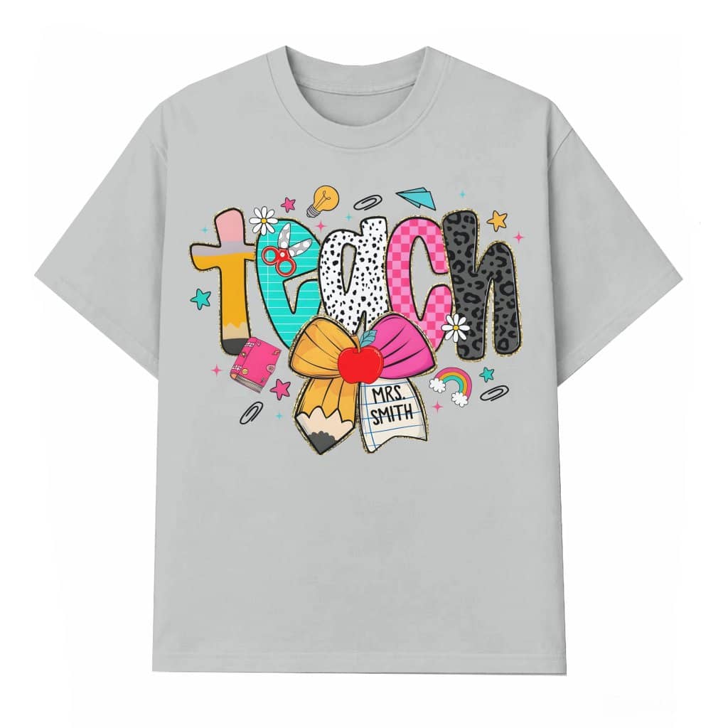 Preppy Teacher Pencil Coquette Bow T-shirt – Teacher Gift Personalized