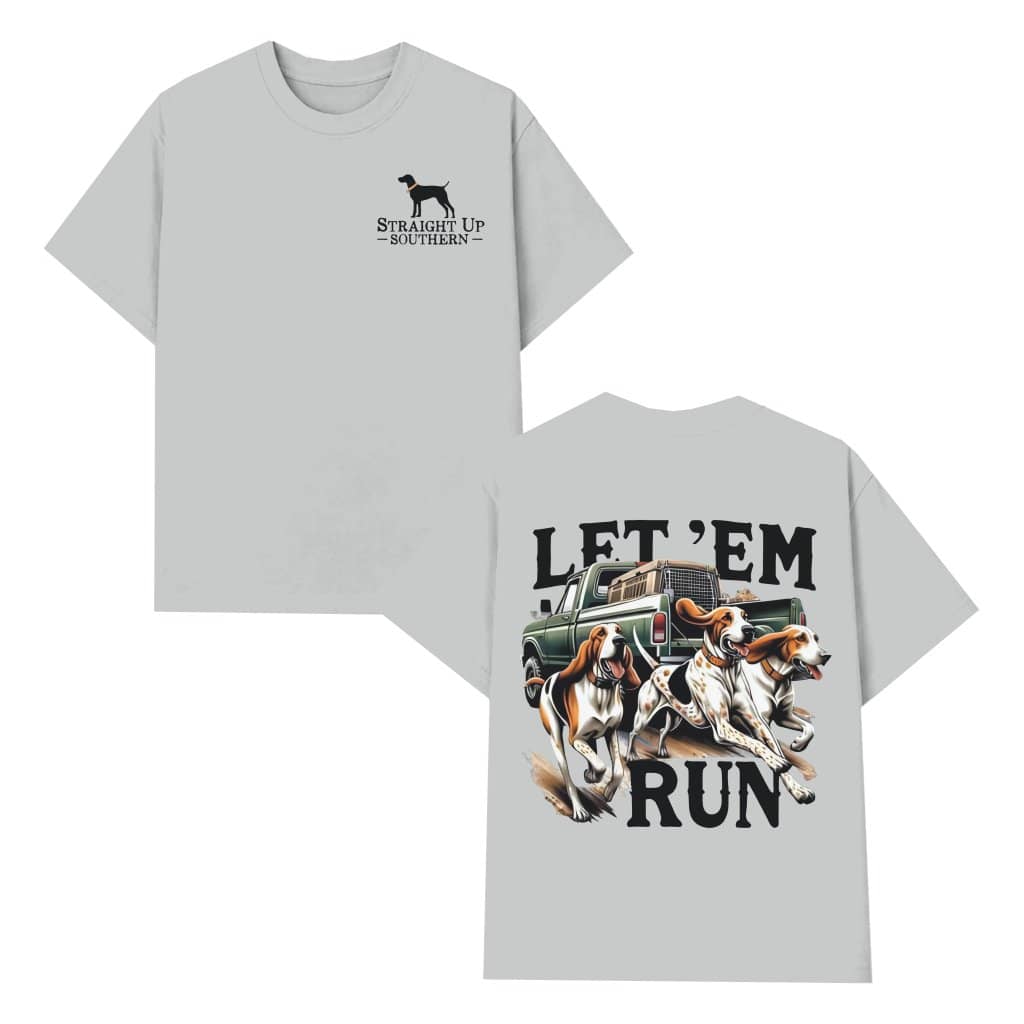 Hounds Chasing Truck T-shirt – Gift for Outdoor Enthusiasts Let Em Run Graphic