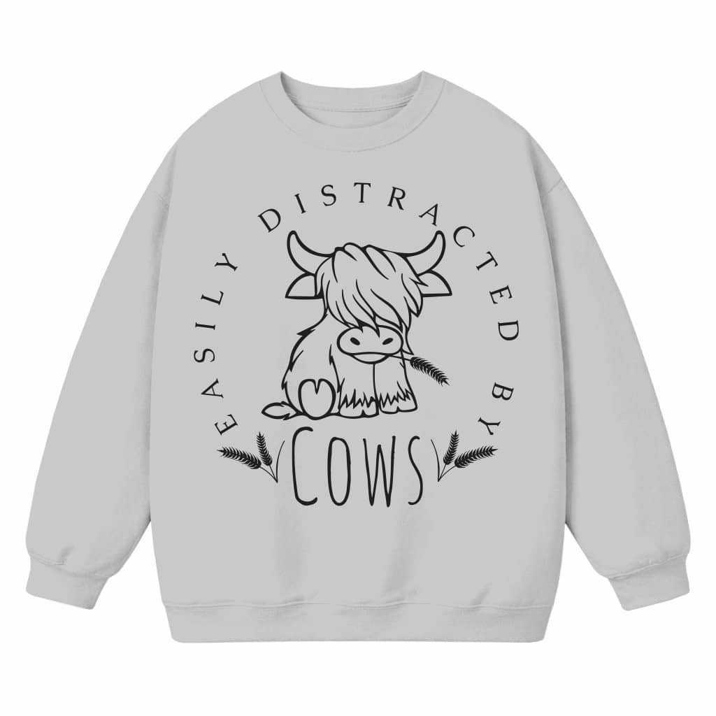 Easily Distracted By Cows Sweatshirt – Gift for Cow Lover Funny Highland Cow