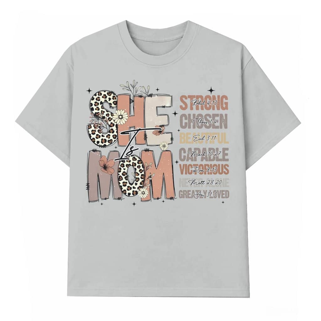 She Is Mom T-shirt Mother's Day Gift for Mom – Christian Retro Floral Bible Verse