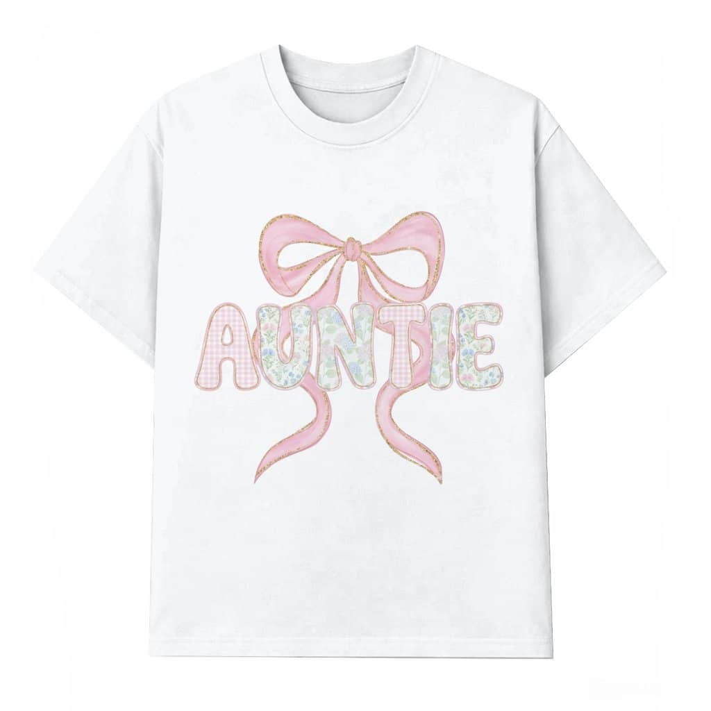 Coquette Auntie T-shirt – Mother's Day Gift for Aunt Floral Bow Girly Pink