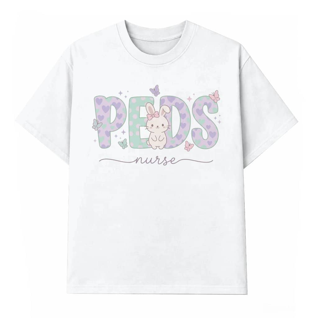 Cute Bunny Peds Nurse T-shirt – Gift for Pediatric Nurse or Nursing Student Aesthetic Pastel