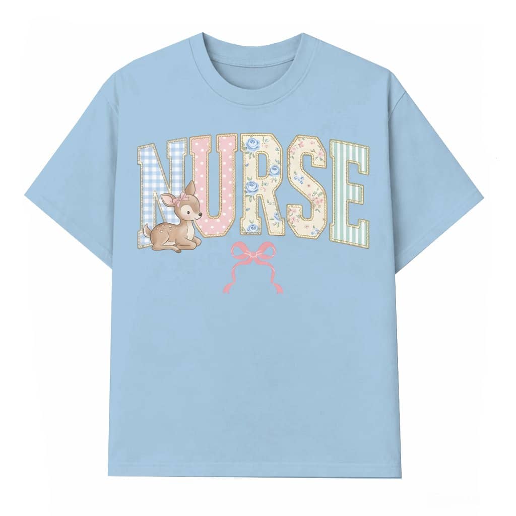 Coquette Floral Deer T-shirt – Gift for Nurse Retro Cute Bow
