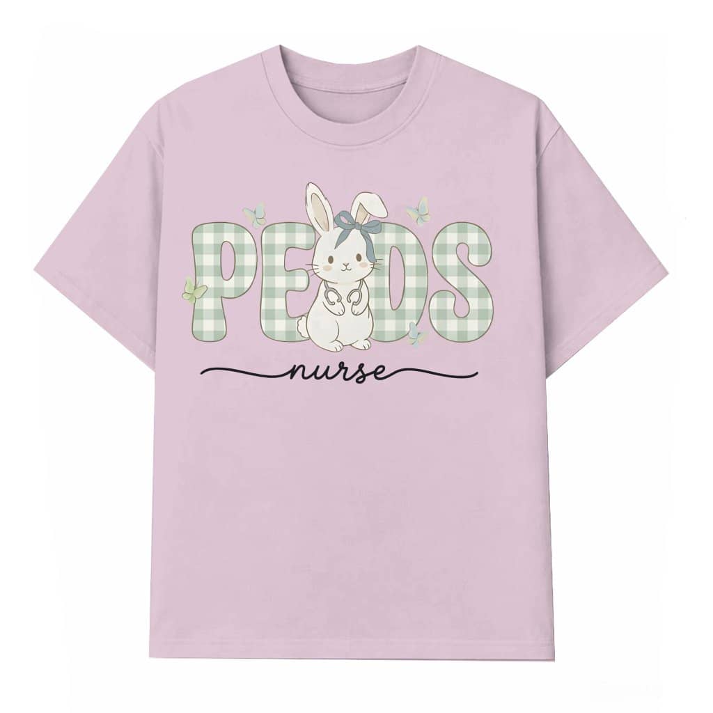 Cute Floral Bunny T-shirt – Gift for Pediatric Nurse Aesthetic Vintage Plaid