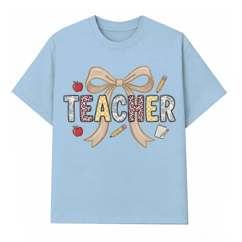 Leopard Print Coquette Bow T-shirt – Teacher Appreciation Gift for Teacher Apple Pencil