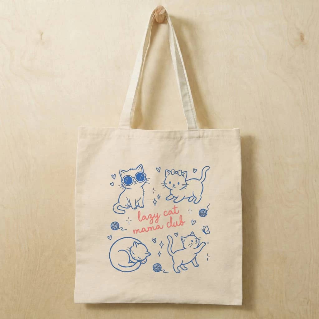 Lazy Cat Mama Cotton tote bag – Funny Cat Gift for Mom Vintage Retro Style