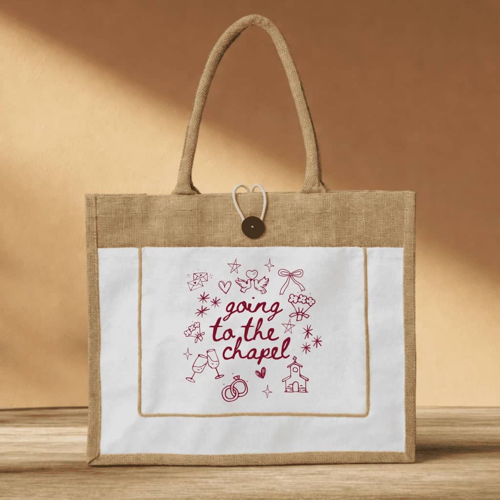 Going To The Chapel Jute tote bag – Bachelorette Bridesmaid Trip Gift for Bride