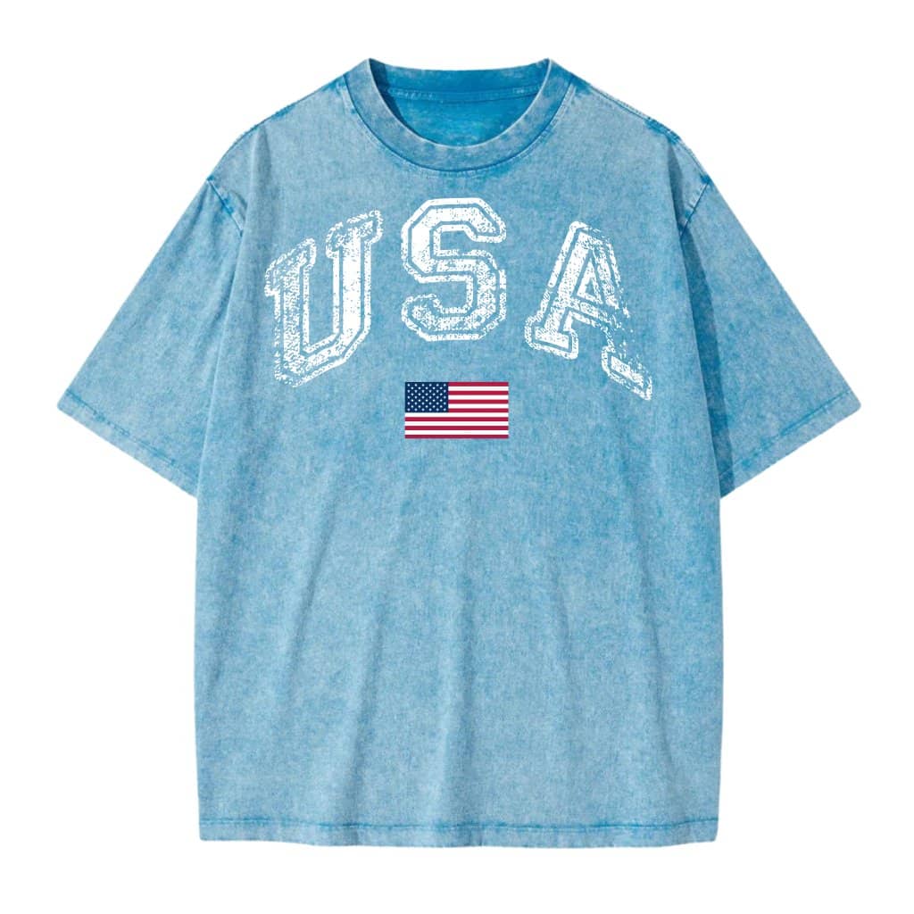 Vintage USA Distressed Flag Wash Tee – 4th of July Gift for Patriotic Americans