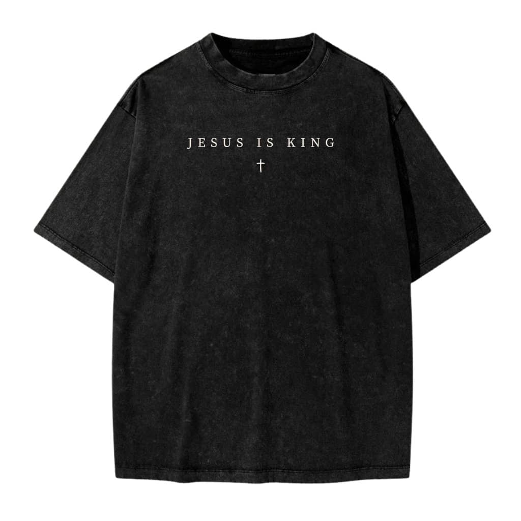Jesus Is King Minimalist Faith Cross Wash Tee – Christian Gift for Believers Streetwear