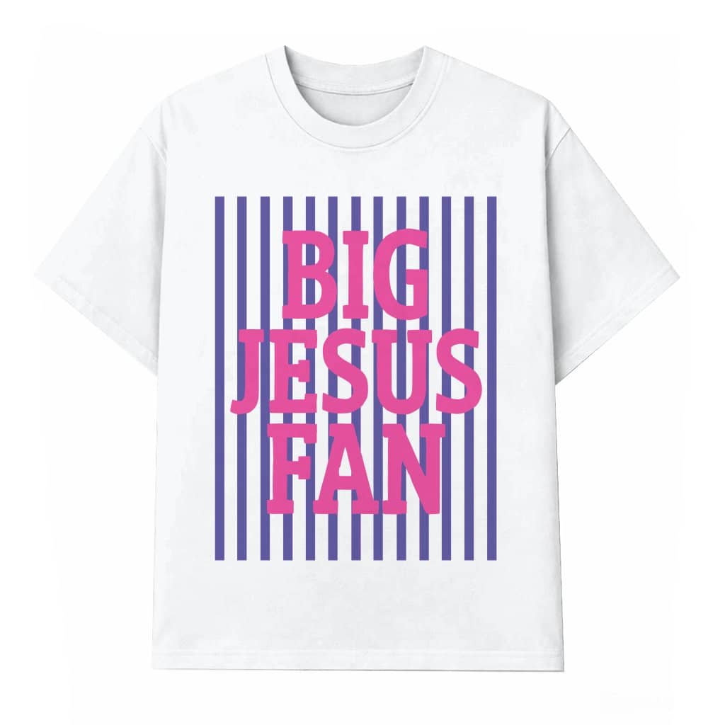 Big Jesus Fan T-shirt – Christian Religious Gift for Women Striped Preppy Inspirational