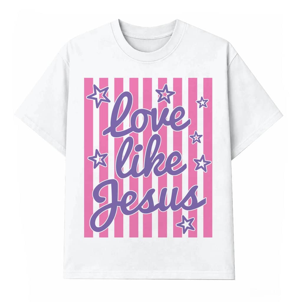 Love Like Jesus T-shirt – Religious Gift for Women Christian Striped Preppy