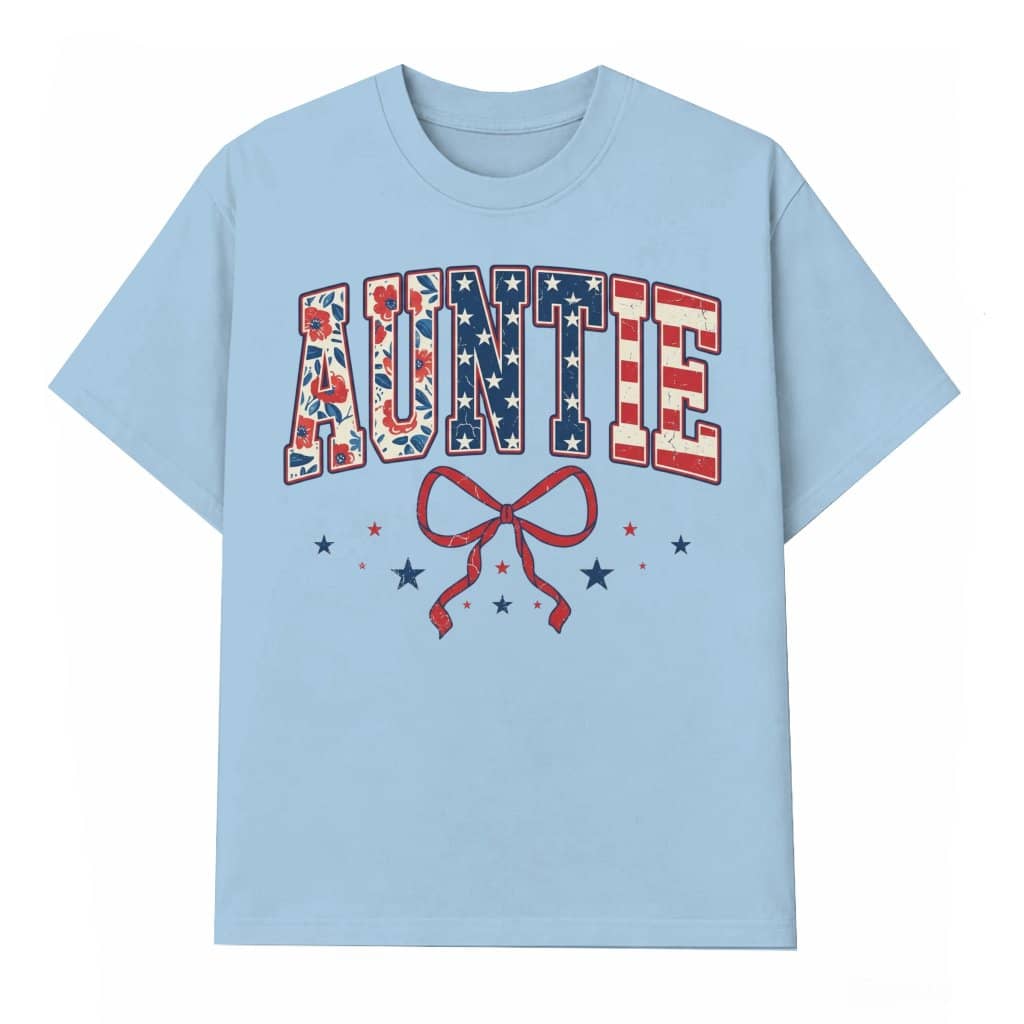 Patriotic Auntie Shirt - Red White and Blue Flowers Graphic Tee, Independence Day Gift - T-shirt
