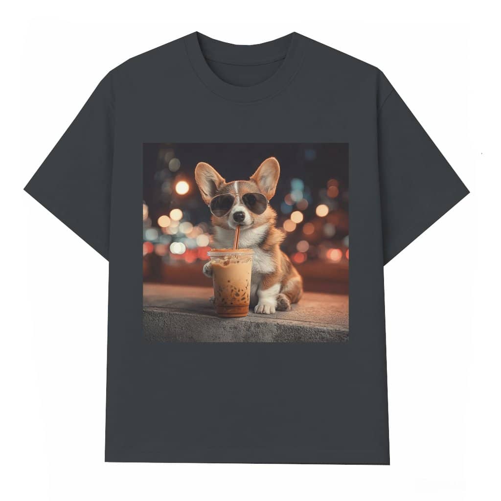 Funny Corgi Drinking Iced Coffee T-shirt, Vintage Corgi Dog Shirt, Corgi Mom Gift, Corgi Dad Unisex Tee, Dog Lover Shirt - T-shirt