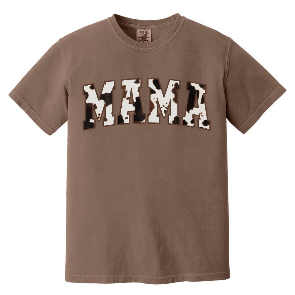 Cow Print Mama Comfort Colors Shirt – Funny Gift for Mom, Mother's Day New Baby Pregnancy Announcement