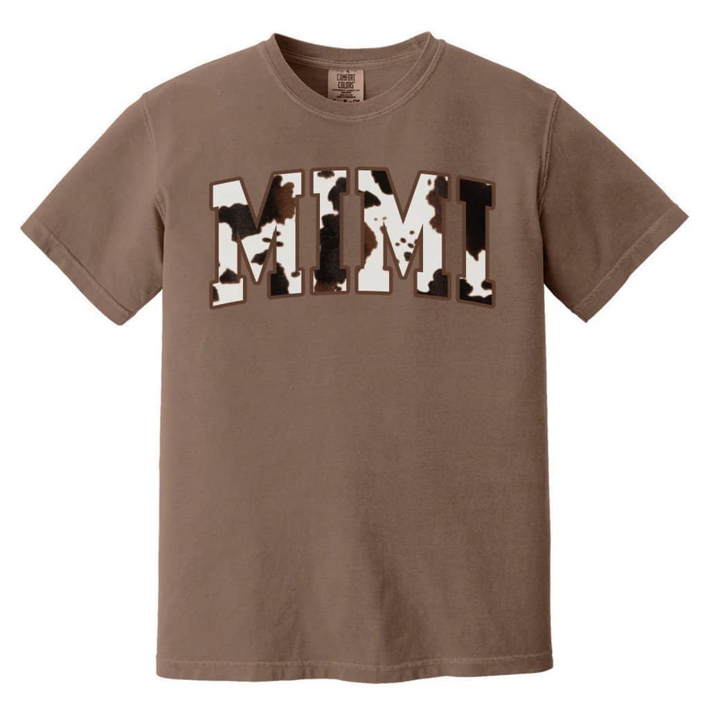 Cow Print Mimi Comfort Colors T-Shirt – Mother's Day Gift for Grandmother from Grandkids, Retro Tee