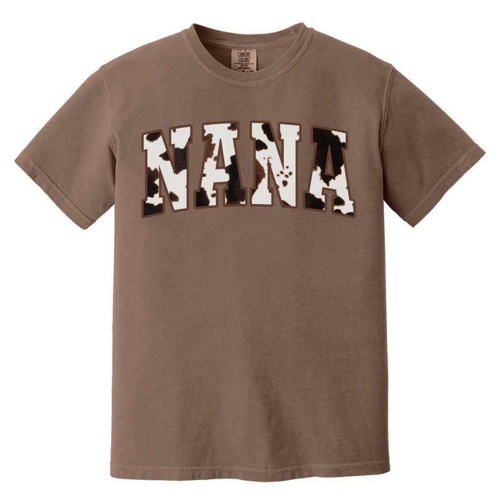 Cow Print Nana Comfort Colors Shirt – Mother's Day Gift for Grandma from Grandkids, Retro Tee