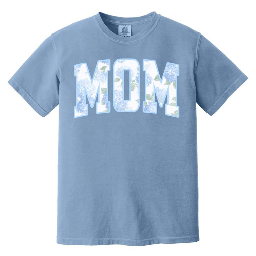 Hydrangea Blue Mom Comfort Colors Shirt - Mother's Day Gift for Mother, Preppy Floral Mom