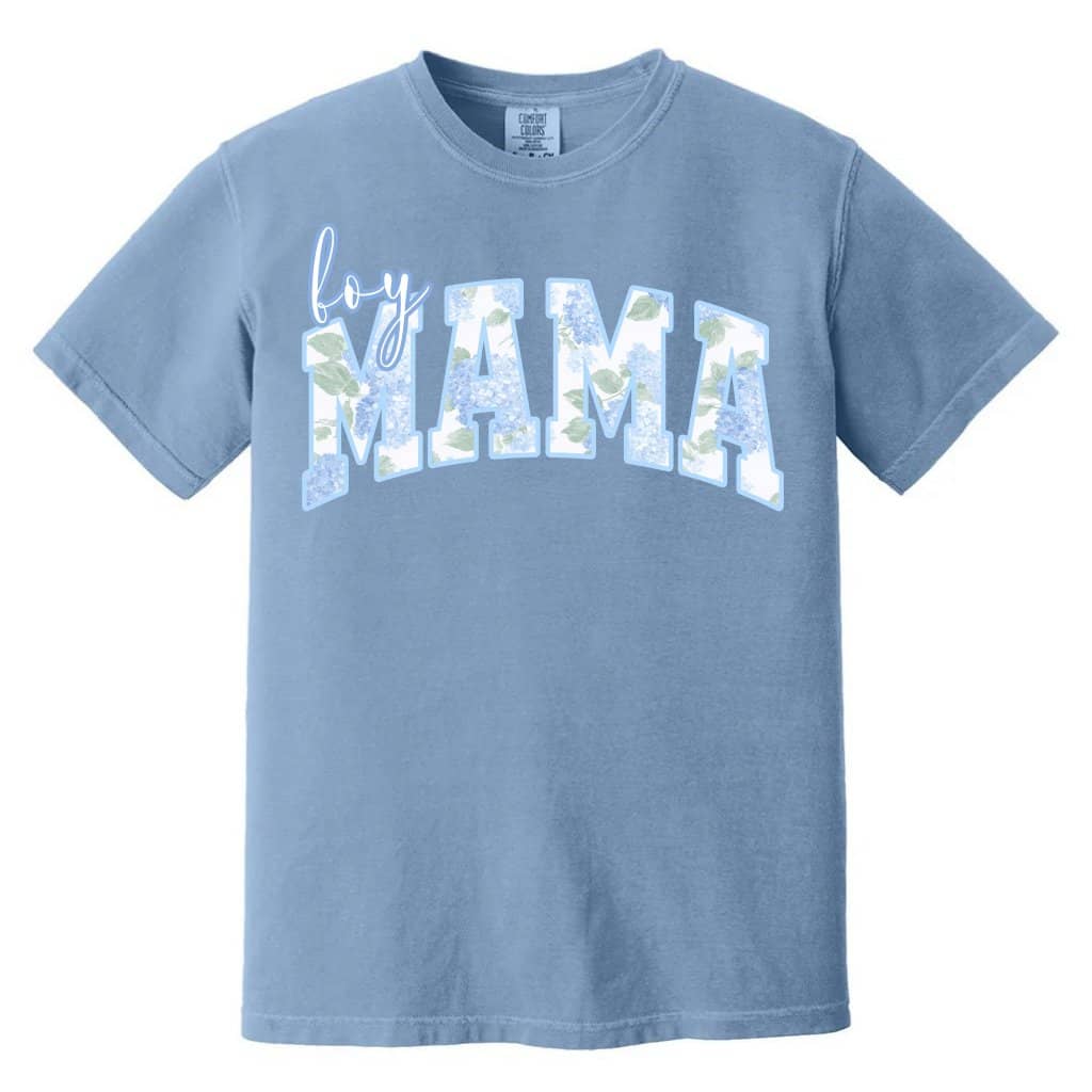 Hydrangea Blue Boy Mama Comfort Colors T-Shirt – Preppy Floral Gift for Mom, Mother's Day