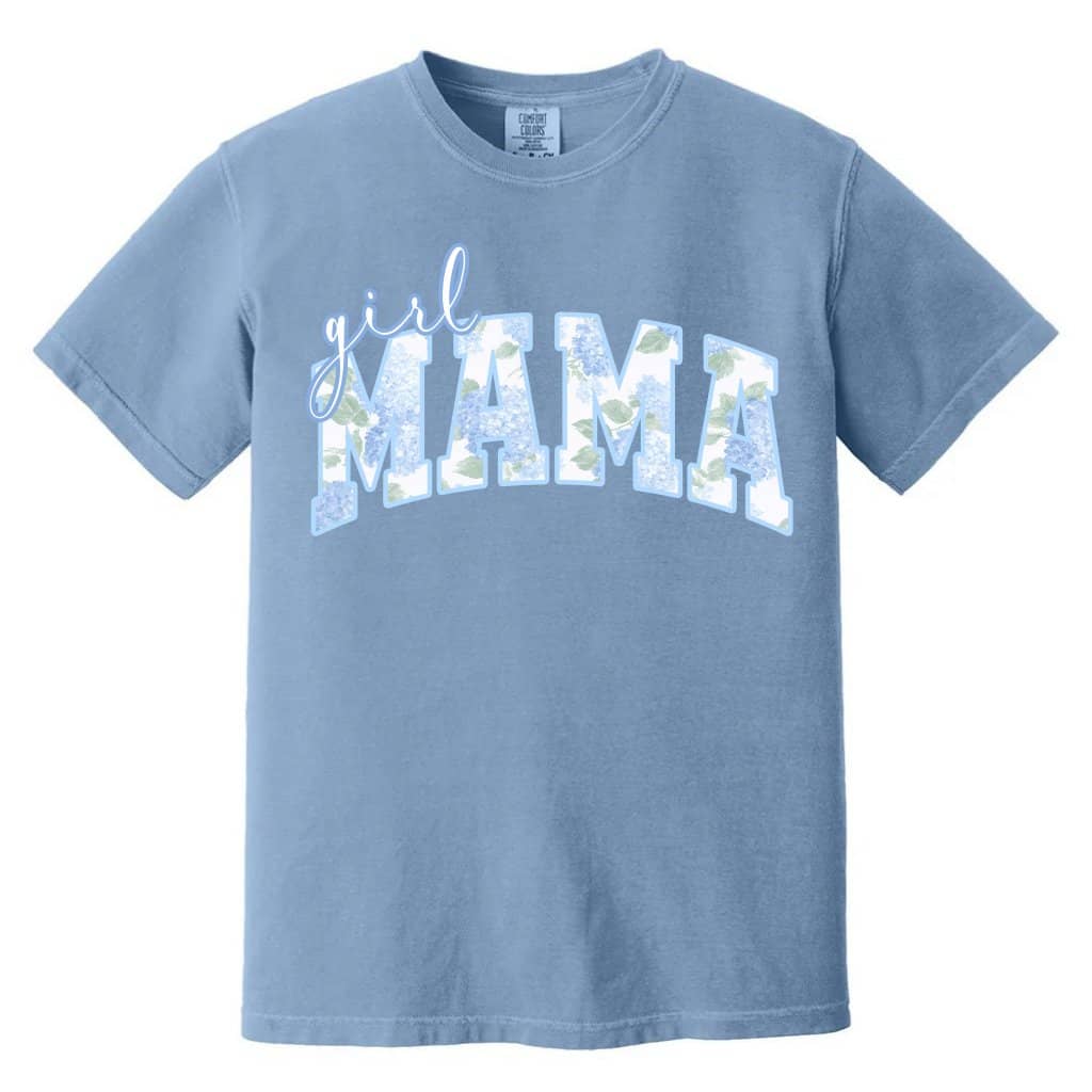 Hydrangea Blue Girl Mama Comfort Colors T-Shirt – Preppy Floral Gift for Mom, Mother's Day