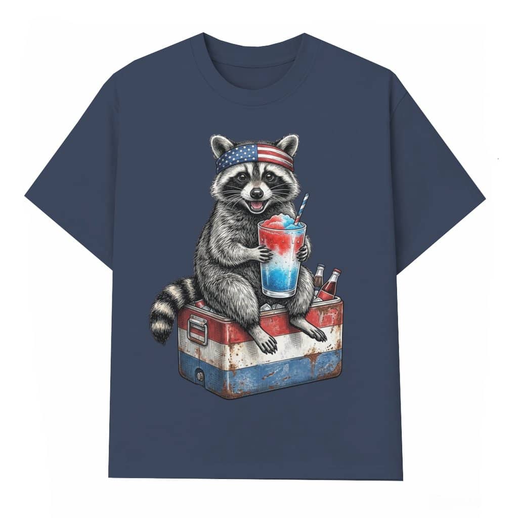 Patriotic Raccoon T-Shirt – Funny 4th of July Gift for Semiquincentennial, USA Cooler Tee