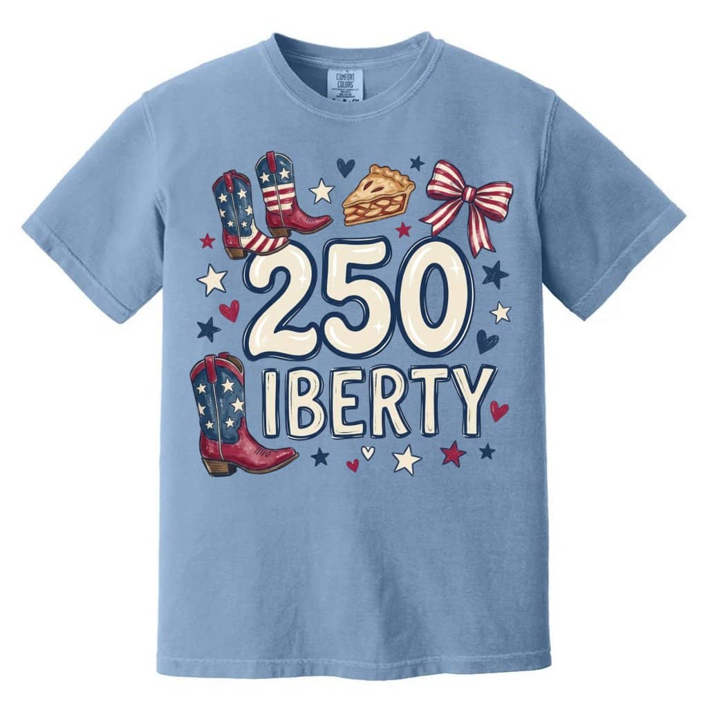 Liberty USA Comfort Colors Shirt – 4th of July Gift for Her, Patriotic Cowboy Boot Apple Pie Coquette Tee