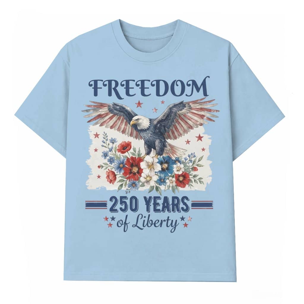 Patriotic Eagle 250 Years of Liberty T-Shirt – 4th of July Gift for Her, Patriotic Floral USA Tee