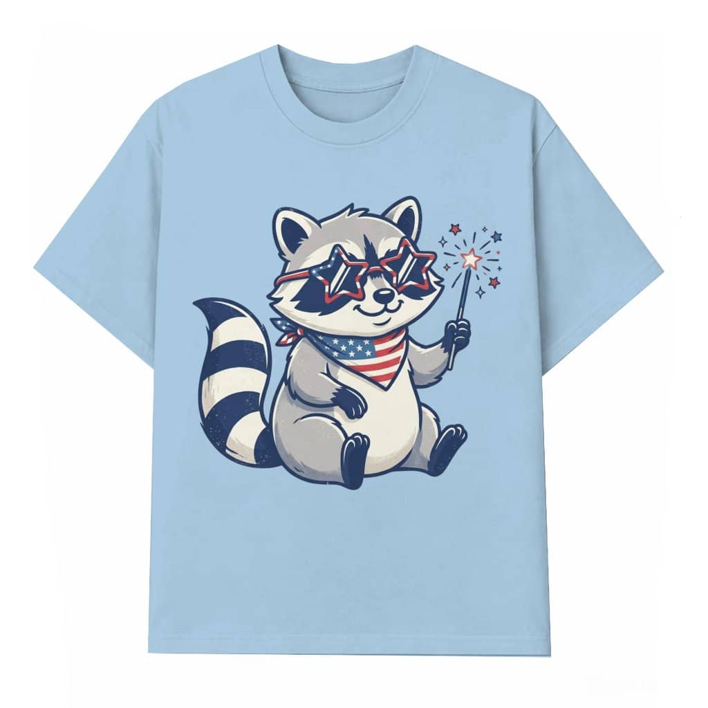 Cute Raccoon T-Shirt – 4th of July Gift for Patriot, Patriotic USA Sparkler Tee