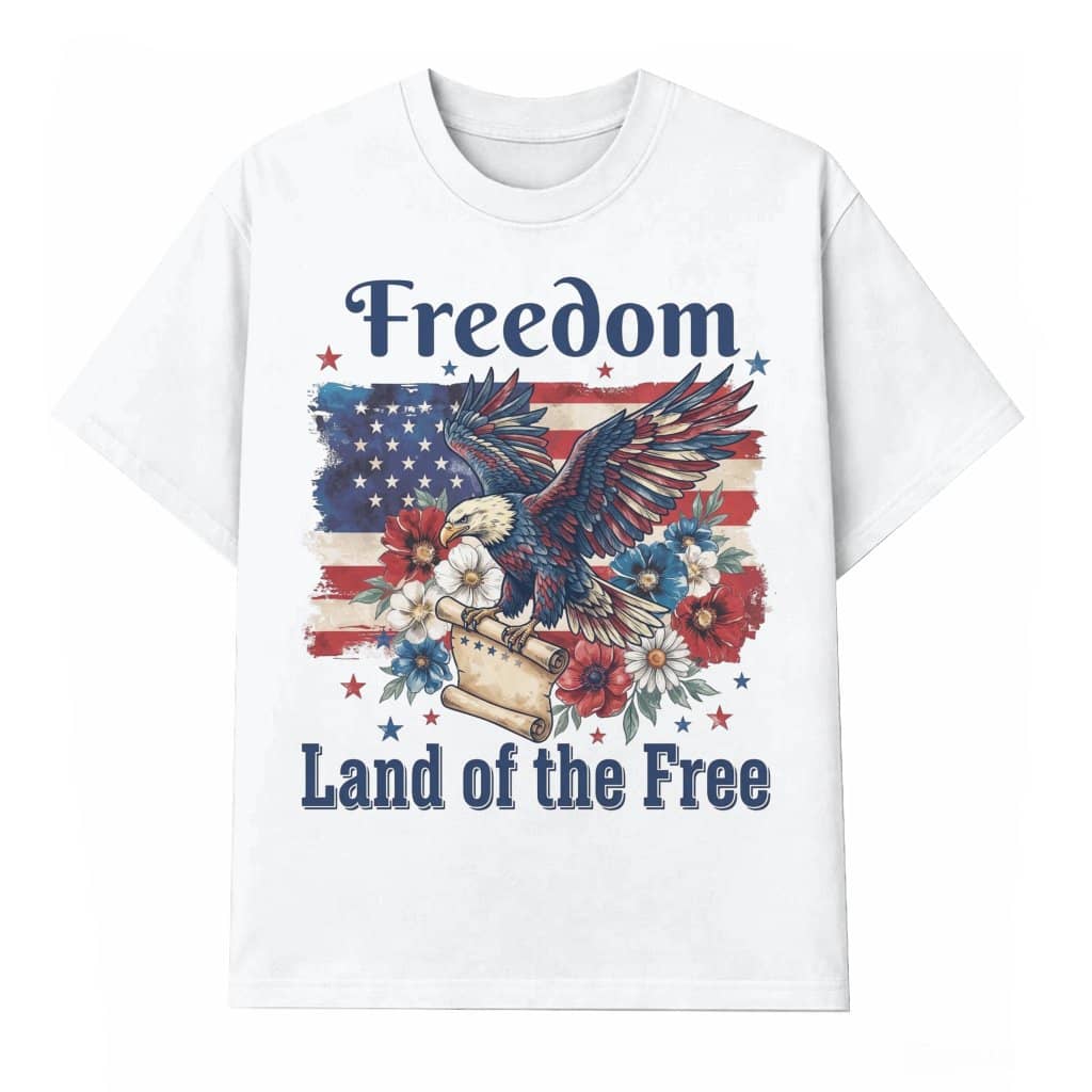 Freedom Eagle Land of the Free T-Shirt – 4th of July Gift for Patriot, Patriotic Floral USA Flag Tee