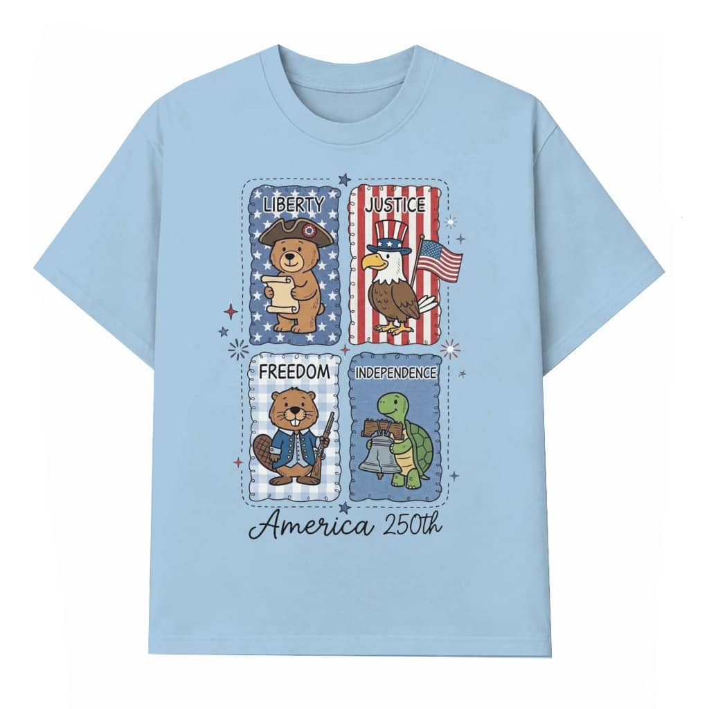America 250th Cute Stamp T-Shirt – 4th of July Gift for Her, Freedom Independence Patriotic Tee