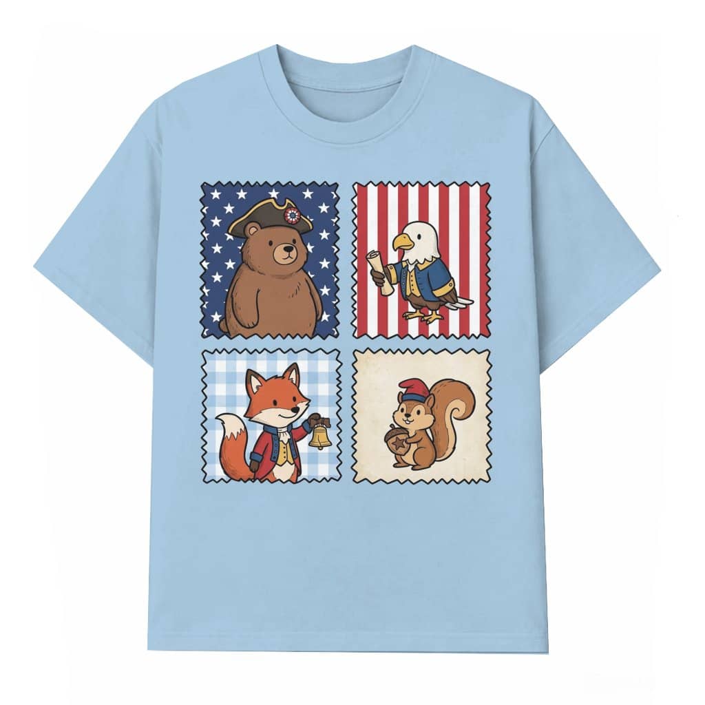 America 250th Patriotic Animal Stamp Shirt – 4th of July Gift for Her, Cute Animal Tee