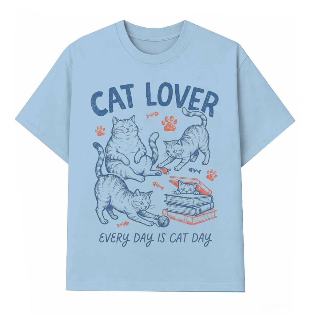 Cat Lover Every Day Is Cat Day T-Shirt – Funny Gift for Cat Mom, Cute Vintage Sketch Cat Tee