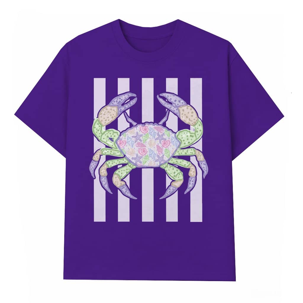 Coastal Crab Coquette T-Shirt – Summer Beach Gift for Her, Preppy Seashell Ocean Aesthetic Tee