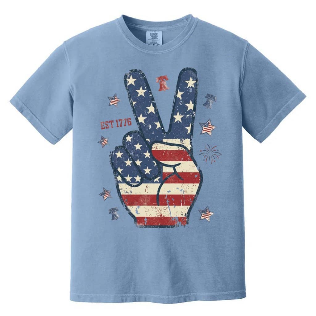 USA Peace Sign Est 1776 Comfort Colors Shirt – 4th of July Gift for Her, Patriotic Tee
