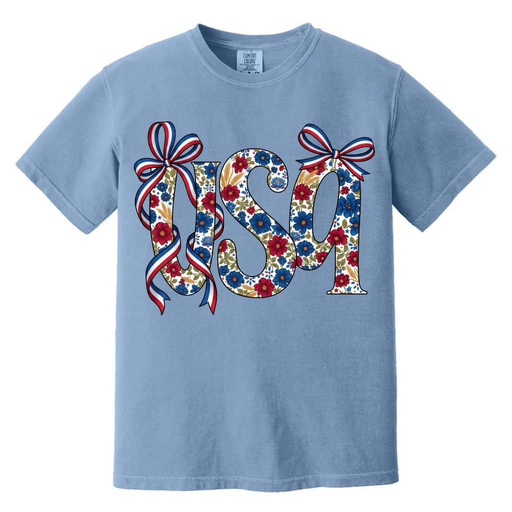 Comfort Colors USA Floral Coquette Shirt – 4th of July Gift for Patriot